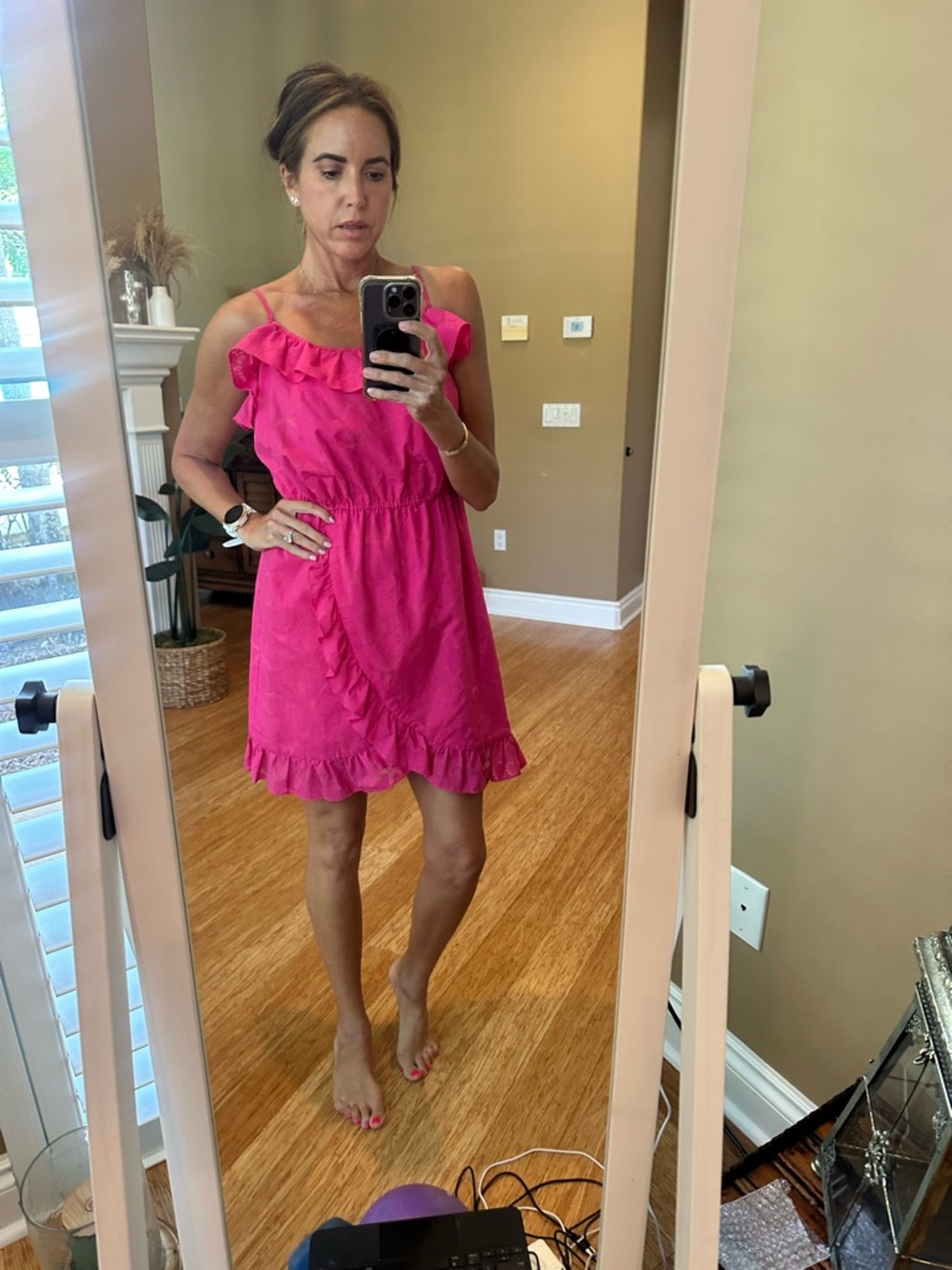Ruffled  Mini Dress in Hot Pink - Picture 3 of 5